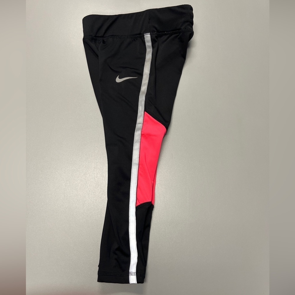 Nike Girls Black Dri Fit Leggings Sz 6 M 5-6 Year Old Black Hot Pink Swoosh EUC - Picture 6 of 8